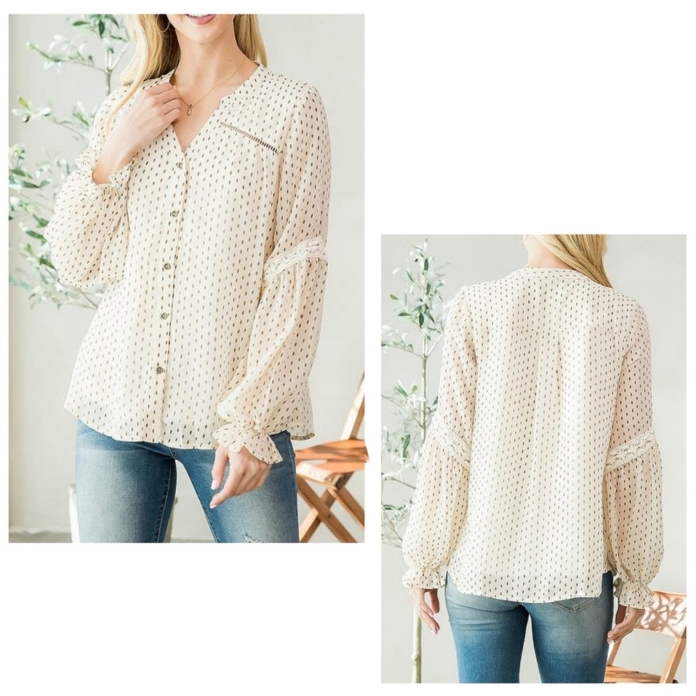 Button Down Lace Detail Blouse